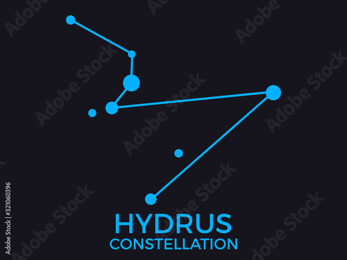 Hydrus constellation. Stars in the night sky. Cluster of stars and galaxies. Constellation of blue on a black background. Vector illustration