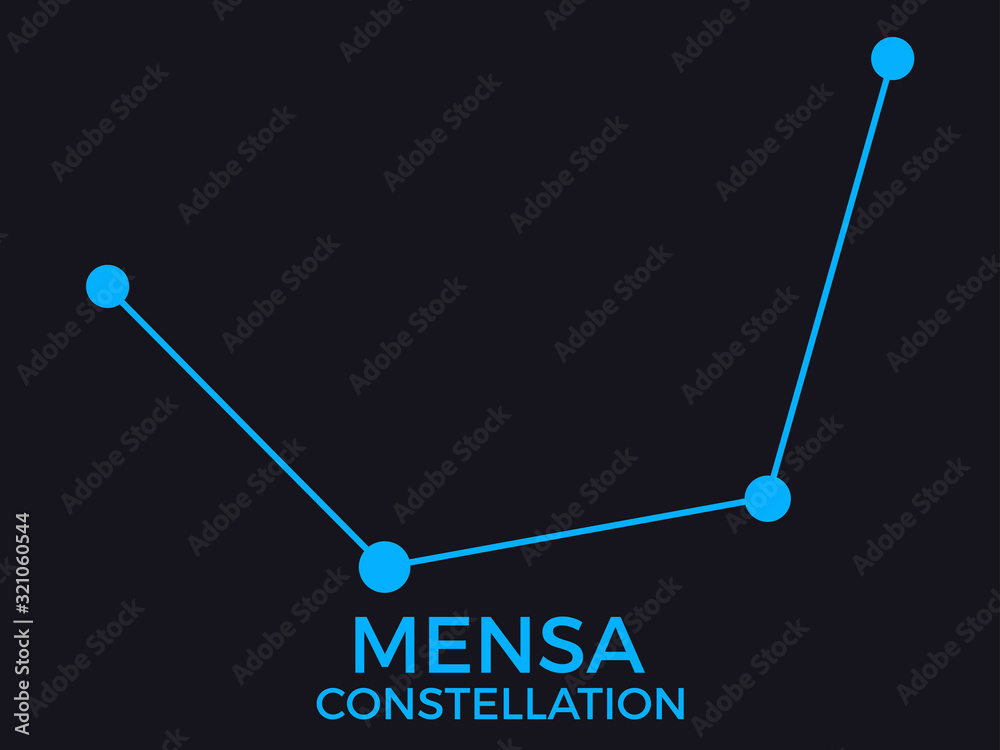 Mensa constellation. Stars in the night sky. Cluster of stars and galaxies. Constellation of blue on a black background. Vector illustration Mensa constellation. Stars in the night sky. Cluster of stars and galaxies. Constellation of blue on a black background. Vector illustration