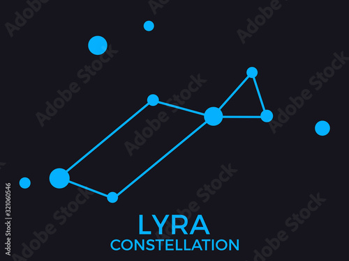 Lyra constellation. Stars in the night sky. Cluster of stars and galaxies. Constellation of blue on a black background. Vector illustration photo