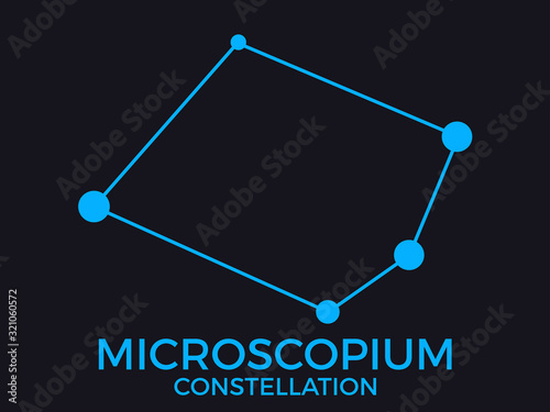 Microscopium constellation. Stars in the night sky. Cluster of stars and galaxies. Constellation of blue on a black background. Vector illustration