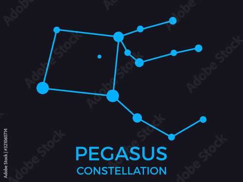 Pegasus constellation. Stars in the night sky. Cluster of stars and galaxies. Constellation of blue on a black background. Vector illustration