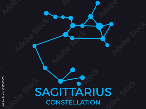 Sagittarius constellation. Stars in the night sky. Cluster of stars and galaxies. Constellation of blue on a black background. Vector illustration