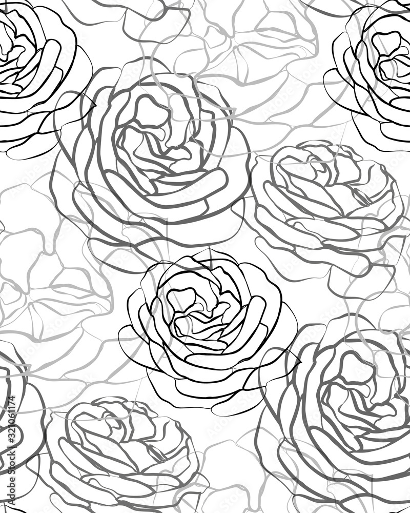 Rose petals line drawing - seamless pattern Rose petals line drawing - seamless pattern