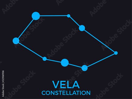 Vela constellation. Stars in the night sky. Cluster of stars and galaxies. Constellation of blue on a black background. Vector illustration