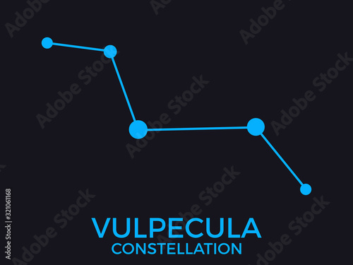 Vulpecula constellation. Stars in the night sky. Cluster of stars and galaxies. Constellation of blue on a black background. Vector illustration