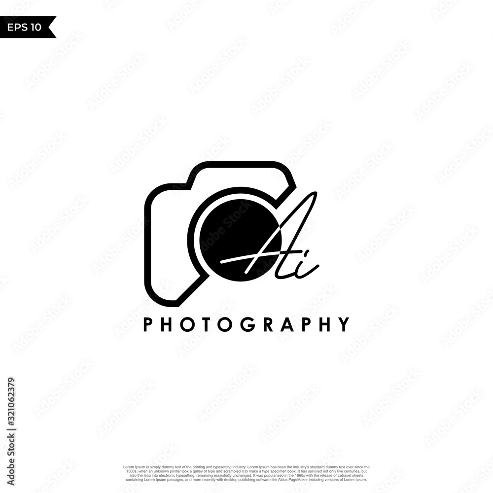 Initial Letter AI with camera. Logo photography simple luxury vector.