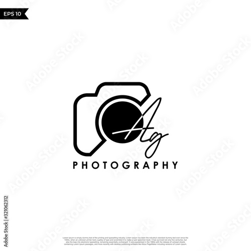 Initial Letter AG with camera. Logo photography simple luxury vector.