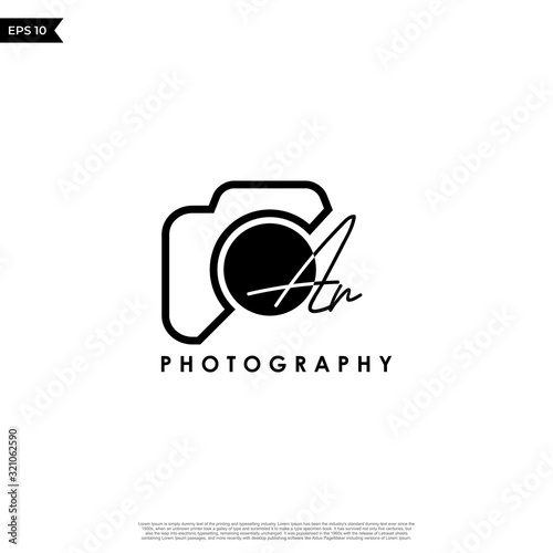 Initial Letter AR with camera. Logo photography simple luxury vector.