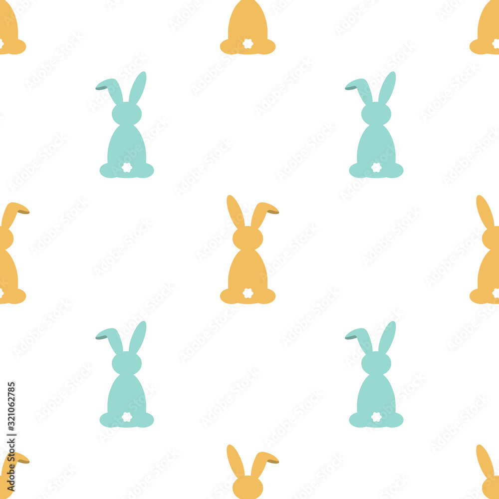 Seamless pattern with cute little Easter rabbits cartoon style. Vintage pastel colors. Colorful bunny background for textile, wallpapers, wrapping, kids clothes. Vector illustration.