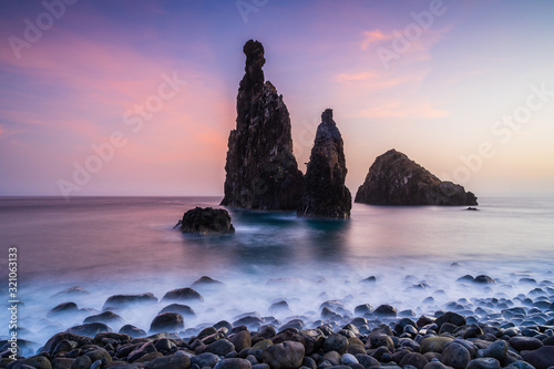 Sea stacks at Ribeira da Janela beach near Porto Moniz, Madeira Island, Portugal