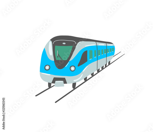 hand drawing flat style of metro train in Dubai, United Arab Emirates