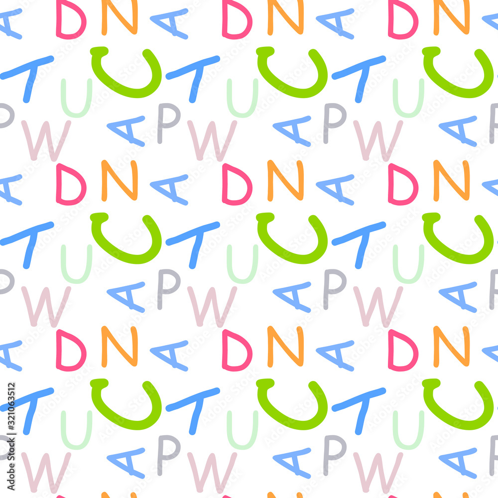 Fototapeta premium Seamless pattern with alphabet letters.Gift wrapping paper. Bed sheets and interior. School and learning theme.
