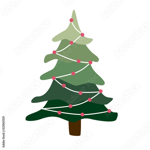 Cartoon christmas tree in doodle style isolated on white background. Hand drawn holiday fir symbol.