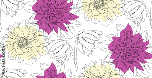 Flowers line art - seamless pattern