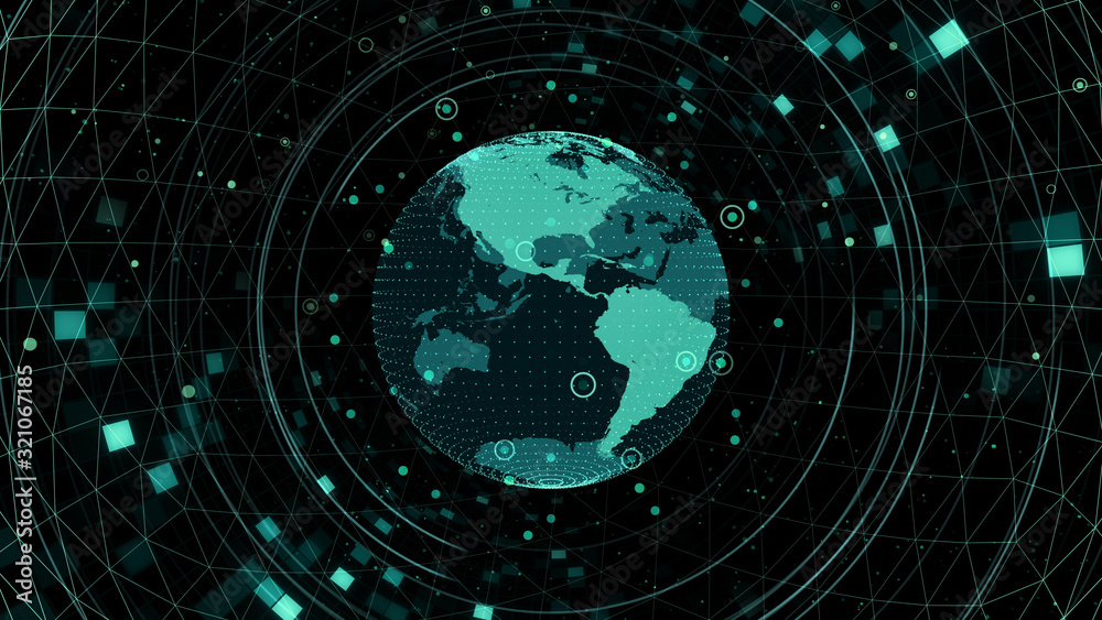 Obraz premium Earth on Digital Network space 3D illustration background U.S.A North America