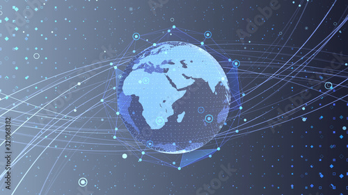 Earth on Digital Network space 3D illustration background Middle East