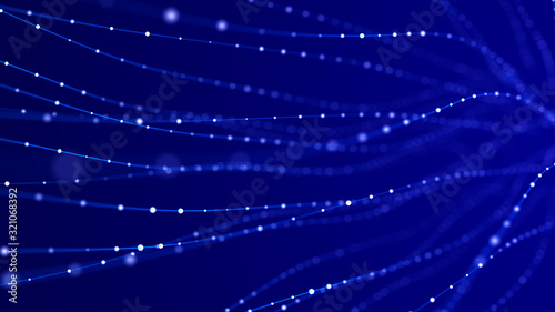Network connection structure. Big data digital blue background. Science background with connected dots and lines. 3d rendering.