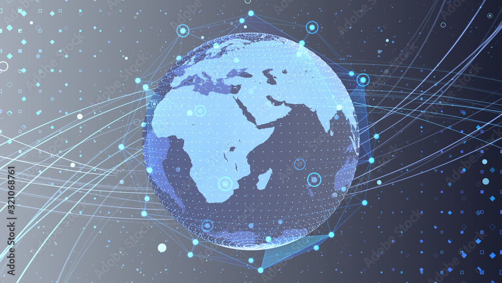 Naklejka premium Earth on Digital Network space 3D illustration background Middle East