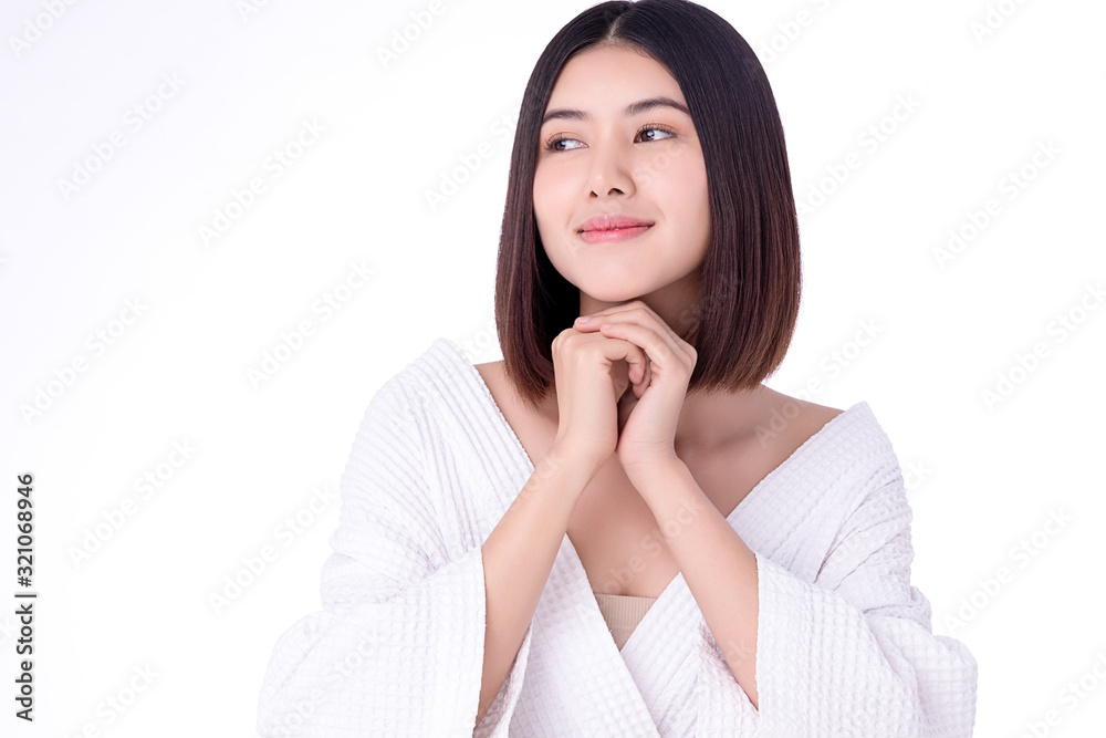 Portrait beautiful young asian woman clean fresh bare skin concept. Asian girl beauty face skincare and health wellness, Facial treatment, Perfect skin, Natural make up. Isolated on white background. Portrait beautiful young asian woman clean fresh bare skin concept. Asian girl beauty face skincare and health wellness, Facial treatment, Perfect skin, Natural make up. Isolated on white background.