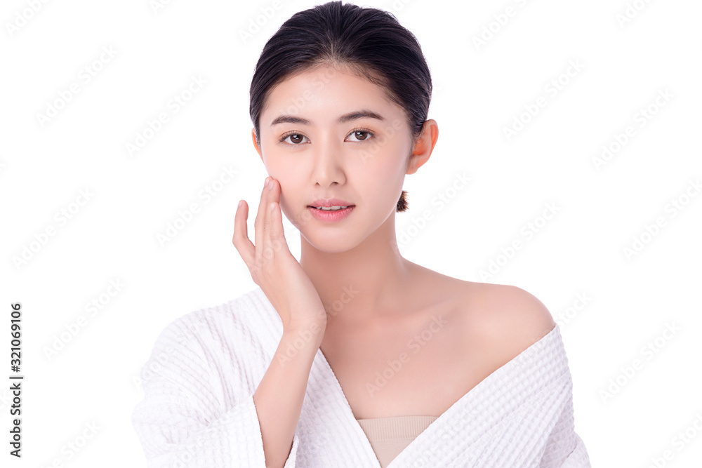 Portrait beautiful young asian woman clean fresh bare skin concept. Asian girl beauty face skincare and health wellness, Facial treatment, Perfect skin, Natural make up. Isolated on white background. Portrait beautiful young asian woman clean fresh bare skin concept. Asian girl beauty face skincare and health wellness, Facial treatment, Perfect skin, Natural make up. Isolated on white background.