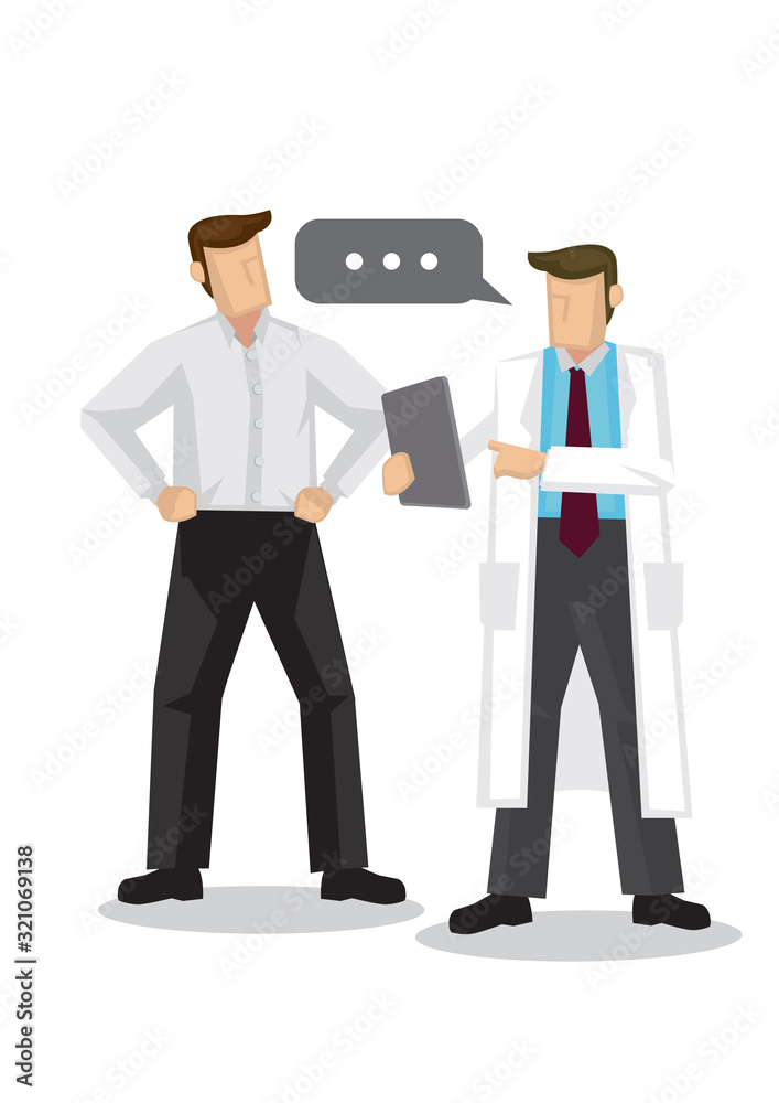 Doctor talking with his patient or patient relative in a hospital. Concept of healthcare system or medical occupation. Doctor talking with his patient or patient relative in a hospital. Concept of healthcare system or medical occupation.