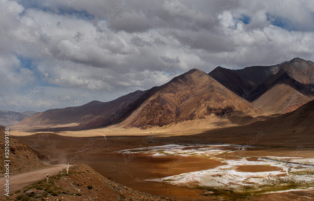Kyrgyzstan. The Eastern section of the Pamir highway near the border with Tajikistan. Kyrgyzstan. The Eastern section of the Pamir highway near the border with Tajikistan.