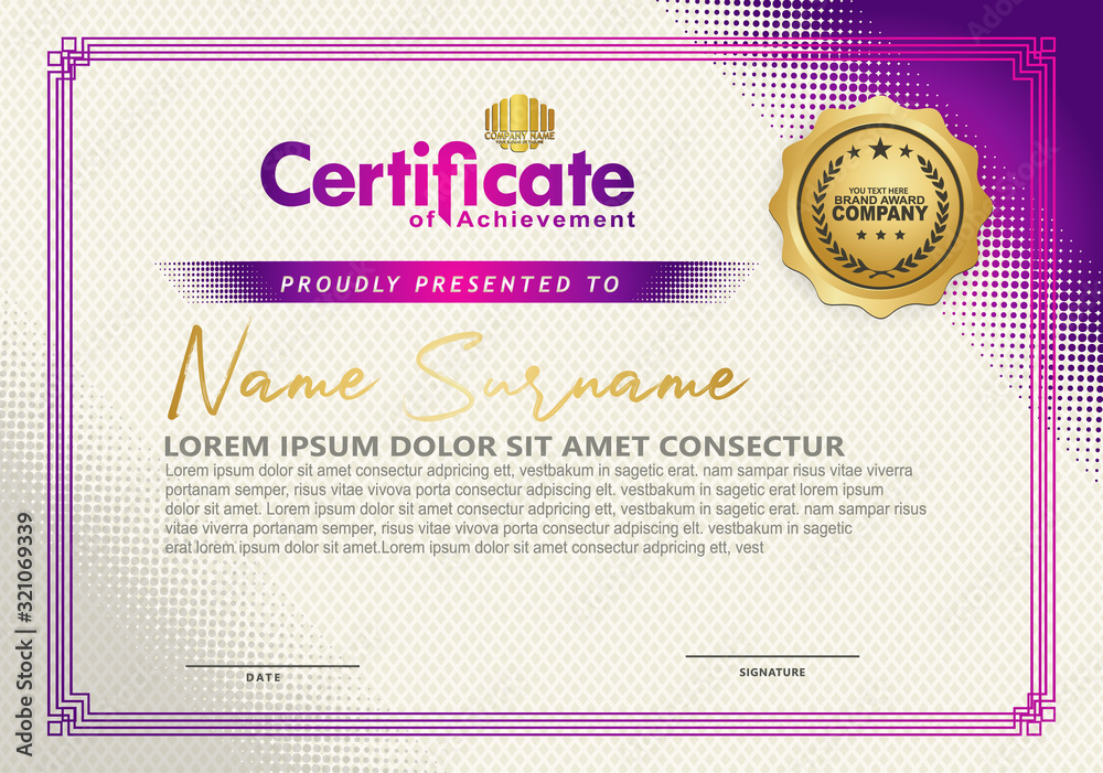 Modern certificate template with diagonal halftone ornament on background. vector illustration Modern certificate template with diagonal halftone ornament on background. vector illustration