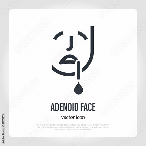 Adenoid face: long open mouthed face of children. Thin line icon. Healthcare and medical vector illustration.