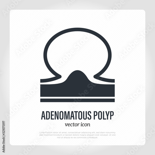 Adenomatous polyp in intestine. Benign tumor. Thin line icon. Healthcare and medical vector illustration.