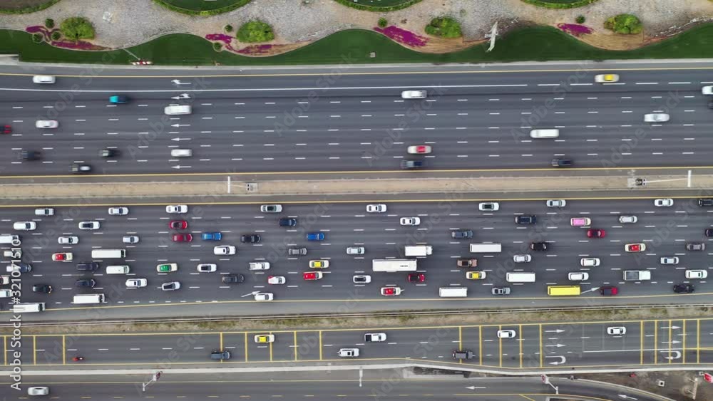aerial top view of busy traffic on dubai highway urban and modern transportration concept aerial top view of busy traffic on dubai highway urban and modern transportration concept