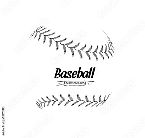 Hand-drawn baseball ball isolated on white background.