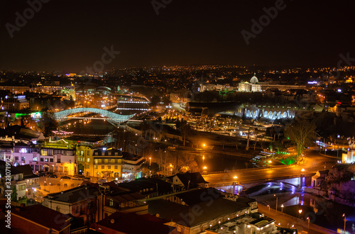 Aerial view of night cityscape of Tbilisi