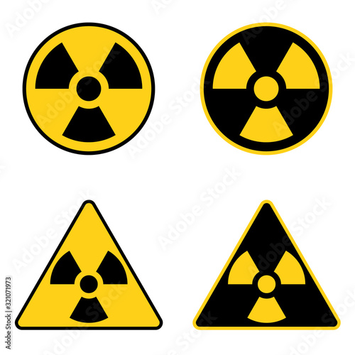 Sign of radiation. Round and triangular realistic radiation sign. Vector, cartoon illustration of a radiation sign.
