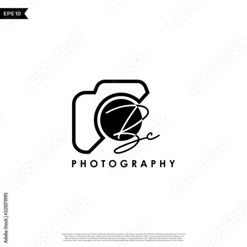Initial Letter BC with camera. Logo photography simple luxury vector.