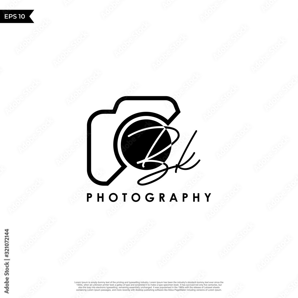 Initial Letter BK with camera. Logo photography simple luxury ...