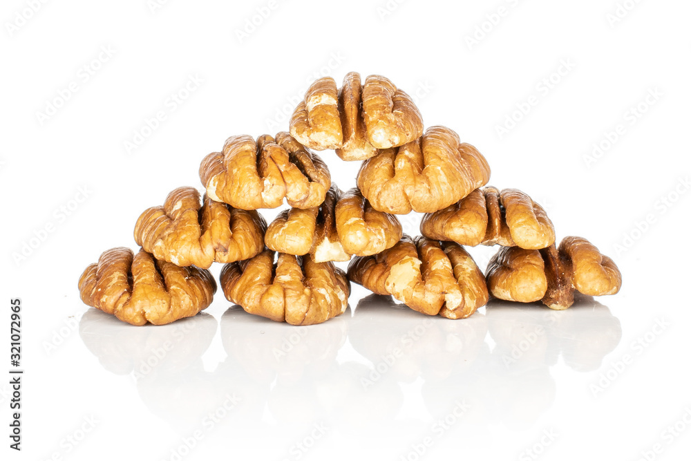 Lot of whole tasty brown pecan half isolated on white background Lot of whole tasty brown pecan half isolated on white background