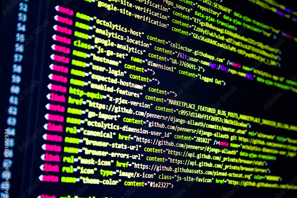 developer software source code screen. programming code. writing script ...