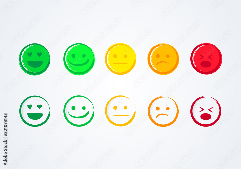 Vector Illustration Set Of Handdrawn Emoticons, User Experience Feedback Concept. Different Mood Icons, Positive, Neutral And Negative