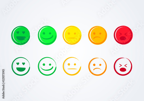 Vector Illustration Set Of Handdrawn Emoticons, User Experience Feedback Concept. Different Mood Icons, Positive, Neutral And Negative