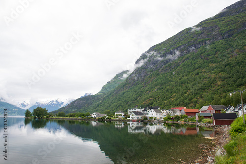 View of the lake that bathes Stryn Norway-