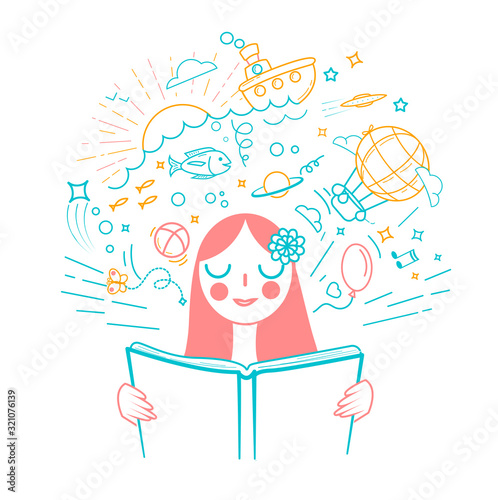 Girl reading a book  linear style