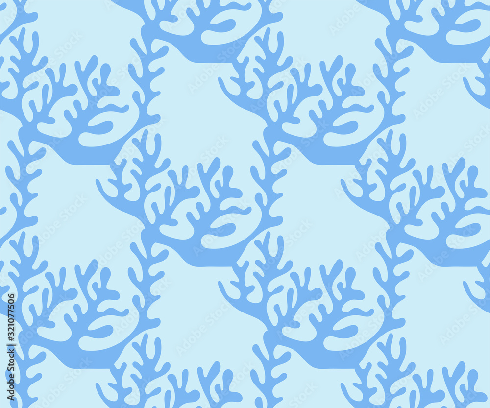 Fototapeta premium Hand drawn underwater natural ocean elements. Seamless pattern with reef corals. Vector sketch. Abstract seamless pattern. Creative background with geometric figures.