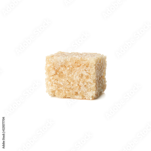 Brown sugar cube isolated on white background, close up