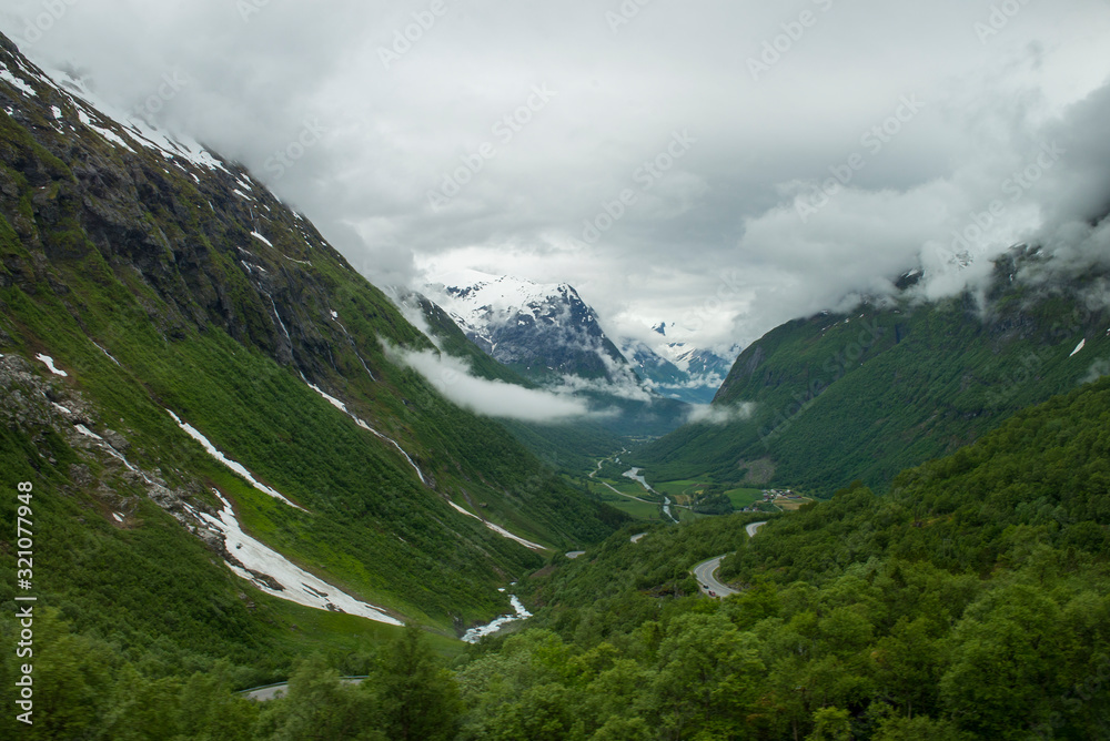 Hellesylt valley in Norway, panoramic view