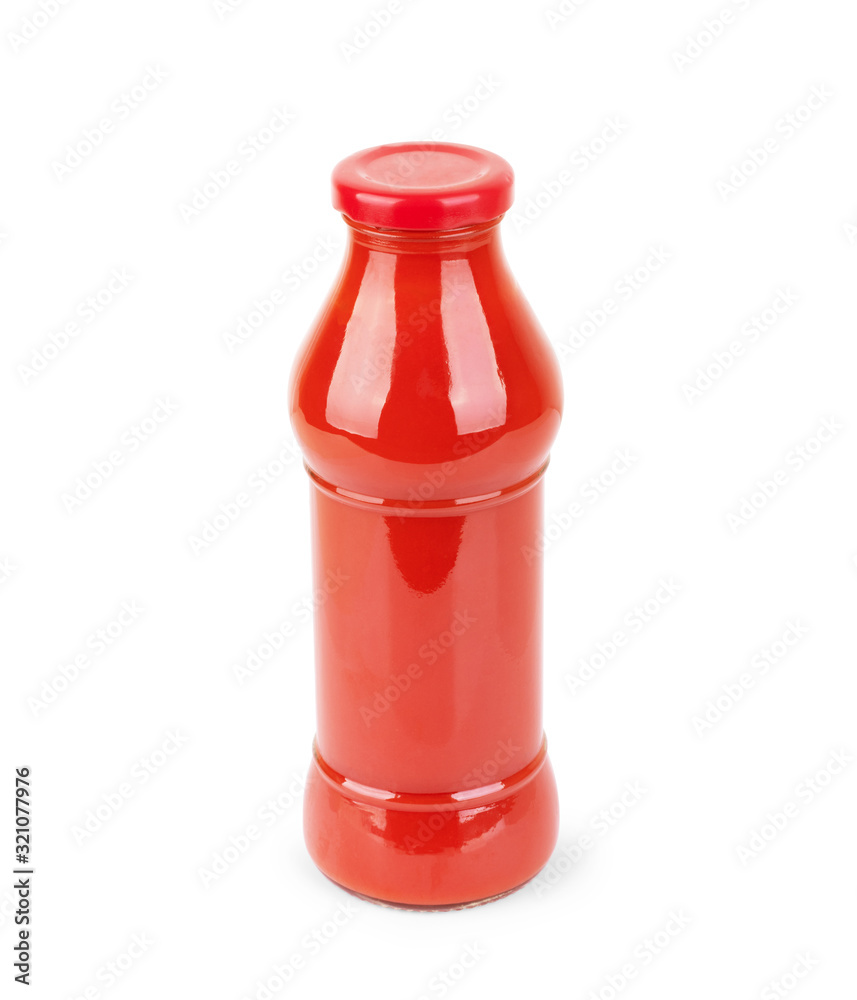 Glass jar of hot tomato sauce on a white background Glass jar of hot tomato sauce on a white background