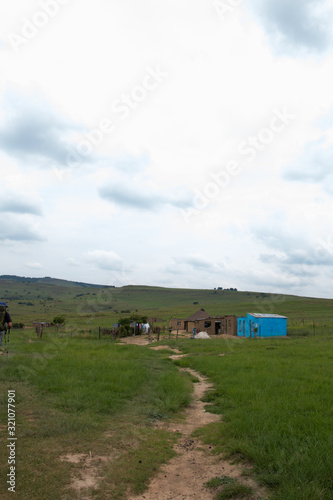 Rural houses and huts in the mountains in Drakensberg, South Africa 