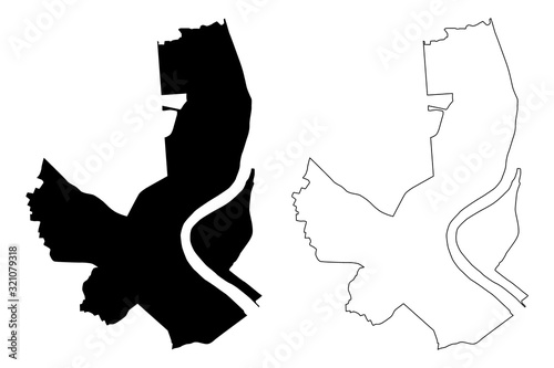 Bordeaux City (French Republic, France, Gironde) map vector illustration, scribble sketch City of Bordeaux map