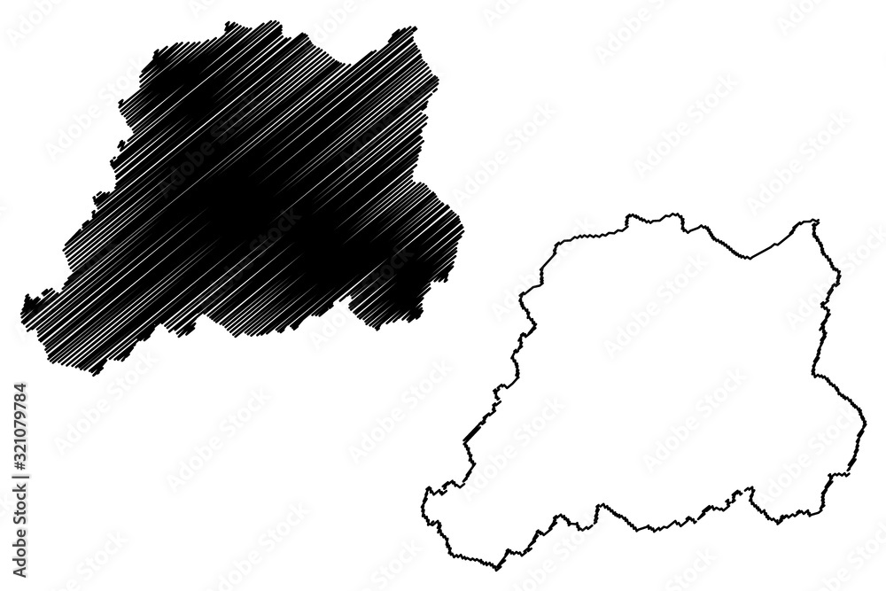 Pcinja District (Republic of Serbia, Districts in Southern and Eastern Serbia) map vector illustration, scribble sketch Pcinja map