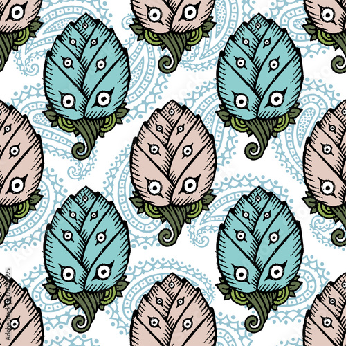 Seamless pattern with hand drawn tulips. Vector Illustration