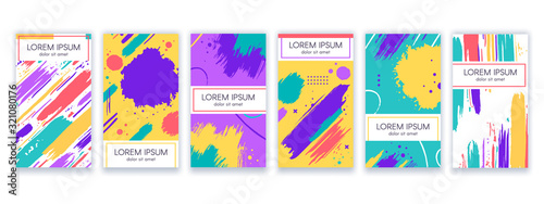Textured brush art poster. Creative textured abstract frames, modern grunge rough border, commercial colourful art layout vector background design set. scribble paintbrush dirty flyers, trendy banners © WinWin